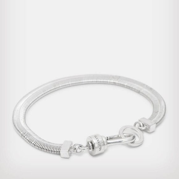 AllSaints Flat Snake Silver Tone Bracelet - Picture 4 of 6